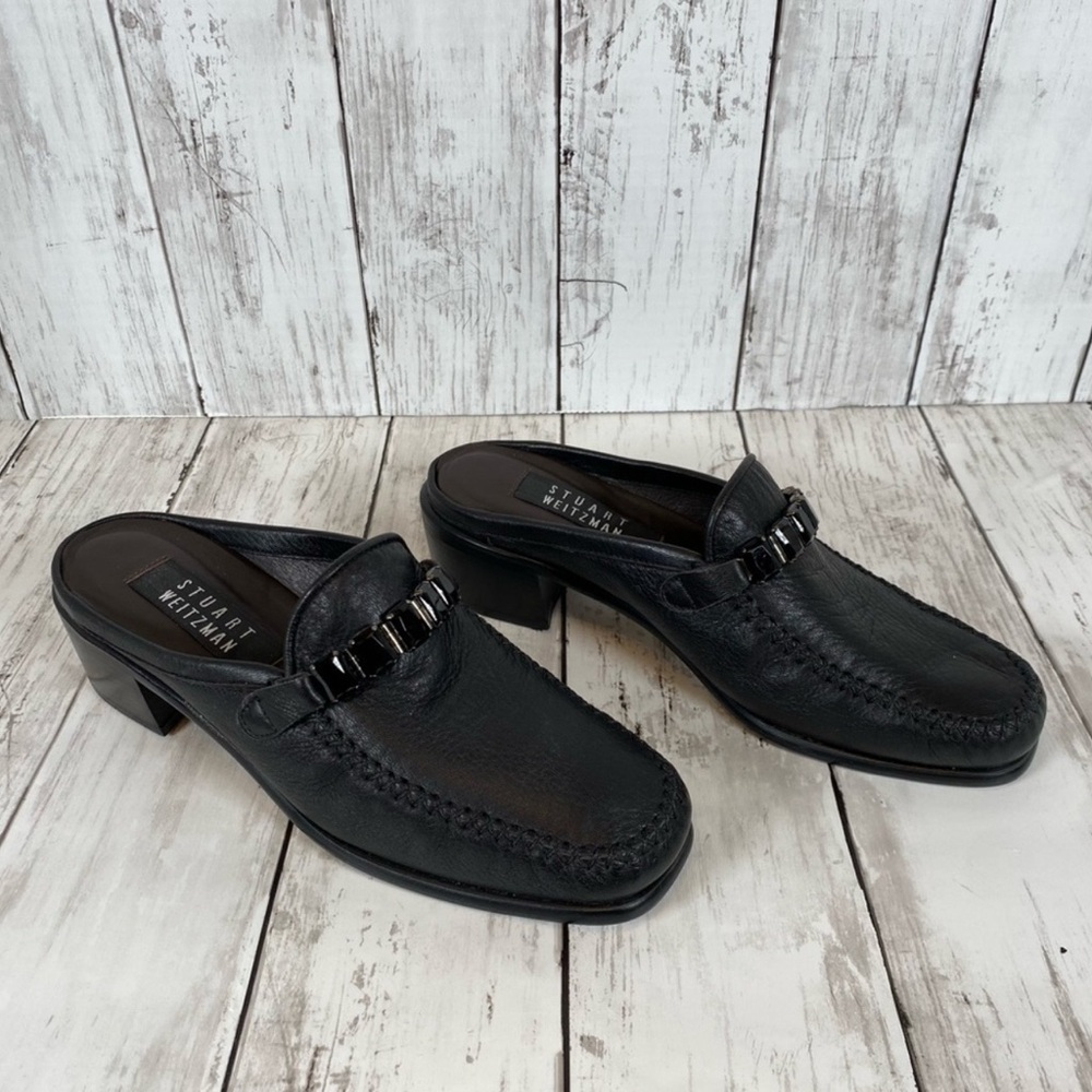 Stuart Weitzman backless mule loafer black stones embellishment NEW 7